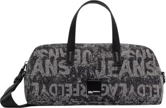 Karl Lagerfeld Denim Graphic Print Bowling Bag - Dames - Handtassen - Zwart - ONE Size - Denim - Tassen
