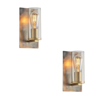 Loops 2 PACK Bronze Patina Plate Wall Lamp Light & Clear Glass Shade - Dimmable LED