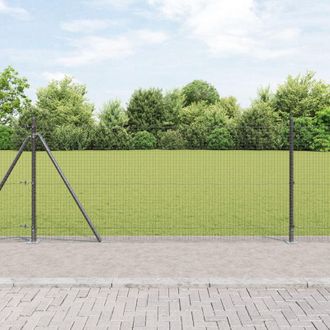 Berkfield Home Welded Wire Fence with 13 Flanged Posts Grey 0.8x25 m Steel