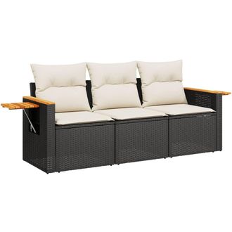 vidaXL Set De Sof&aacute;s De Jard&iacute;n Con Cojines 3 Pzas Rat&aacute;n Sint&eacute;tico Negro Vidaxl