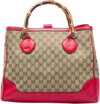 Gucci Bolso Tote de Lona Pre-owned con Asa de Bamb&uacute; - Pre-owned - Mujer - Rojo - ONE SIZE
