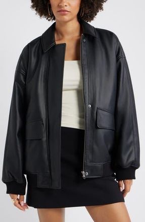 Open Edit Oversize Faux Leather Jacket in Black at Nordstrom Rack, Size Medium