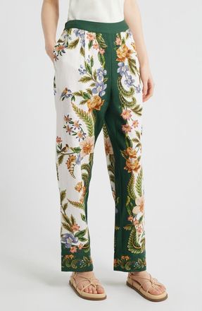 Farm Rio Nature Sands Print Linen Blend Pants at Nordstrom, Size Xx-Small