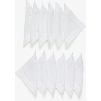 Solino Home Linen Cocktail Napkins Set of 12, 6 x 6 Inch for Dining Table, Holiday and Everyday Table Decor - Classic Hemstitch in White at