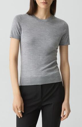 Theory Regal Short Sleeve Wool Sweater in Cool Heather Grey - Wm1 at Nordstrom Rack, Size Petite