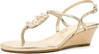Lilly Pulitzer Good As God Embellished Wedge Womens Wedge Shoes Gold Metallic : 6.5 M, Leather
