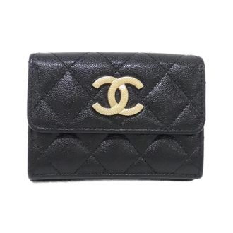 Chanel Black Grained Calfskin Wallet (Tri-Fold) (Pre-Owned)