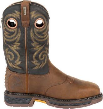 Georgia Boot Carbotec Lt Steel Toe Waterproof Pull On Work Boot in Black And Brown at Nordstrom, Size 11.5