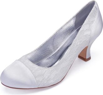Generic Wedding Bridal Shoes Womens Round Toe Low Heel Shoes Bridal Heels Kitten Heel Pumps Evening Prom 6.5Cm,White,3 UK