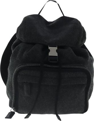 Prada Triangle Logo Green Wool Backpack Bag (Pre-Owned)