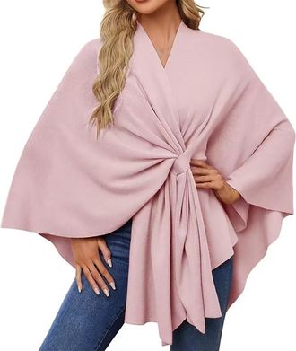 Generic Womens Elegant Shawl Soft Open Front Poncho Sweater For Spring Fall Winter Summer Shawl for Women (Pink, One Size)