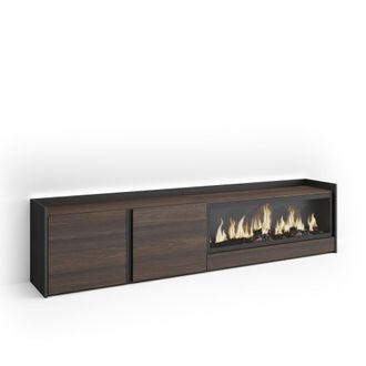Skraut Home Mueble tv efecto madera roble negro 212x35x50cm chimenea efecto fuego
