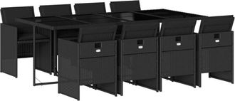 vidaXL Set De Comedor De Jard&iacute;n 9 Pzas Y Cojines Rat&aacute;n Sint&eacute;tico Negro Vidaxl