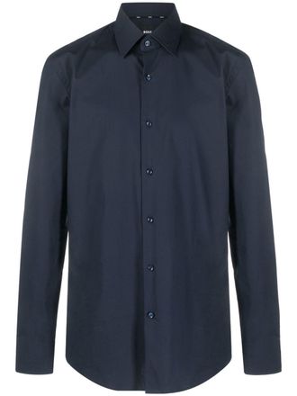 BOSS Camicia slim in popeline elasticizzato con finitura easy-iron - Blu