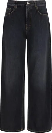 Palm Angels Wide-Leg With Back Logo Jeans - Black