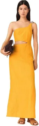 Maje Asymmetrical Linen-Blend Dress in Orange at Nordstrom, Size 36