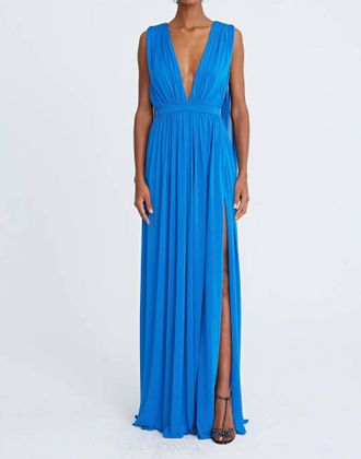 Halston Heritage Ashley Jersey V-Neck Gown In Azure