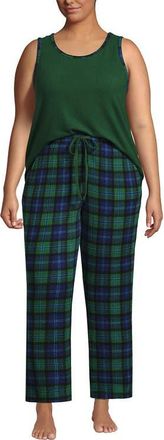 Lands End Brushed Cozy Waffle Jersey 3 Piece Pajama Set - Tank Top Pant and Robe in Light Emerald Blackwatch at Nordstrom, Size 1X