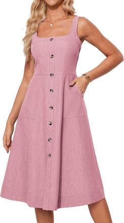 Grace Karin Womens Cocktail Dress Elegant Sleeveless Square Neckline Buttons Business Work Office Evening Dresses wrap Dress midi Dresses Pink XL