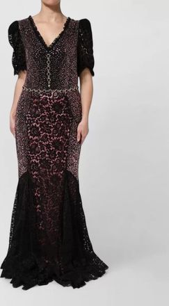 Dolce & Gabbana crystal-embellished lace v-neck slim-fit maxi dress