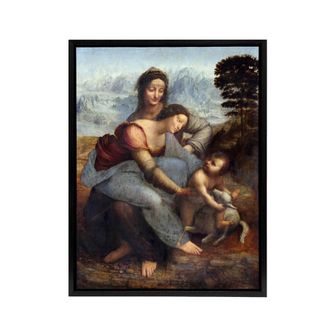 Artery8 Virgin & Child Saint Anne da Vinci Black Framed Canvas Wall Art in Brown | Size: W24 x H32