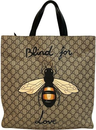 Gucci Beige Black Pvc Leather Tote Bag (Pre-Owned)