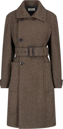 Christophe Lemaire Classic Collar Belted Brown Wool Coat