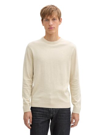 Tom Tailor Rundhalspullover TOM TAILOR, Herren, Gr. XXL, beige (soft beige melange), Strick, Obermaterial: 100% Baumwolle, meliert, regular fit h&uuml;ftbedeckend, Ru