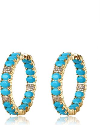 Liv Oliver 18k Gold Turquoise Hoop Earrings