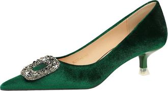 Generic Elegant Womens Wedding Guest Pumps with Pointed Toe and Rhinestones, 1.77 Inch Low Kitten Heels for Dressy Occasions Green