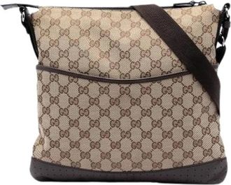Gucci Pre-owned Canvas Crossbody Bag - Dames - Vintage Schoudertas - Beige - ONE Size - Leer - Vintage