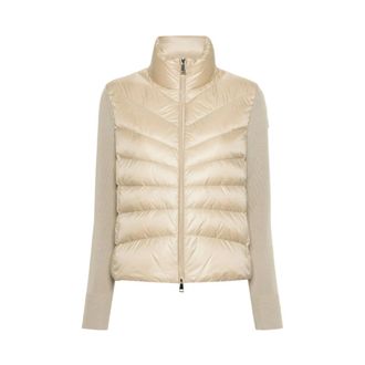 Moncler Cardigans, female, Beige, Size: M Beige Knitted-Sleeve Puffer Jacket