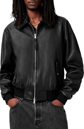 AllSaints Marco Leather Bomber Jacket in Vintage Black at Nordstrom, Size X-Large