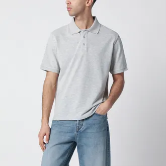 Saint Laurent Polo grigia in piqu&eacute; di cotone con logo Cassandre