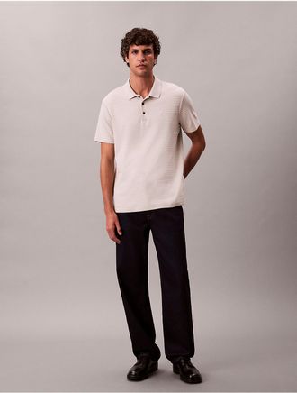 Calvin Klein Mens Cotton Blend Stripe Classic Polo Shirt - White - 2XL
