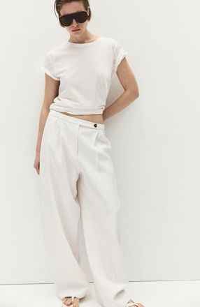 H&M Crease-leg Barrel Trousers in Cream at Nordstrom, Size 14