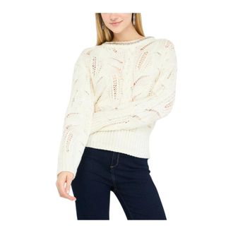 Liu Jo Gebreide trui met lange mouwen en strass-versiering - Dames - Ronde hals truien - Wit - XL - Wol - Truien & Vesten