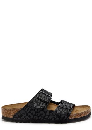 Birkenstock Arizona Leopard Suede Sliders - Black - 38 (IT38/ UK5)
