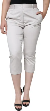 Dolce & Gabbana White Cotton Mid Waist Cropped Skinny Womens Pants