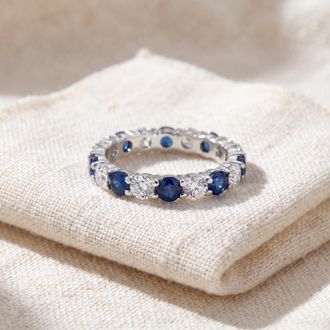 Pompeii3 3ct Blue Sapphire & Diamond Eternity Ring 14K White Gold Size Selectable