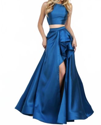 Sherri Hill A-Line Open Back Maxi Dress In Teal