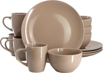 Gibson Home Everyday Plus 12 Piece Stoneware Dinnerware Set in Mocha Brown
