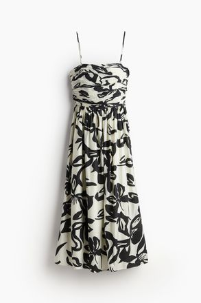H&M Bandeaukleid mit ausgestelltem Jupe - Cremefarben/Schwarz Gebl&uuml;mt