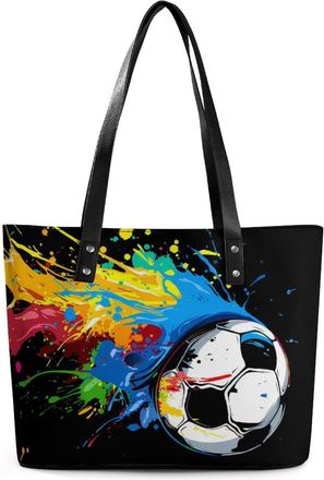 Generic Colored Splashes with Soccer Ball Tote Bags for Women Cute Shoulder Purses Handbags