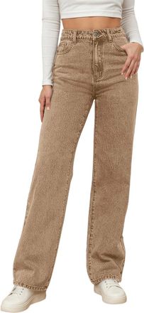 Generic Womens Straight Leg Jeans Tummy Control Trendy High Waisted Stretchy Casual Denim Pants Baggy Trousers for Yoga Casual Gym and Sports Trousers Loose F