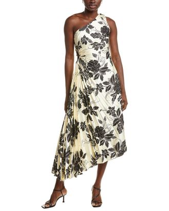 Nicole Miller Accordion Pleated One-Shoulder Midi Dress