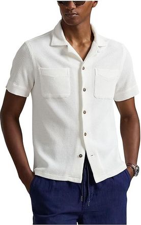 Polo Ralph Lauren Waffle-Knit Cotton Linen Camp Shirt Mens Clothing Nevis : 2XL, Cotton/Linen