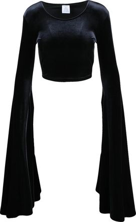 VETEMENTS Black Bell Sleeves Cropped Velvet Blouse