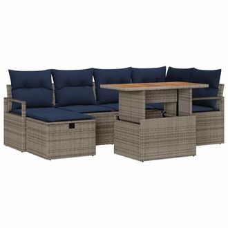 vidaXL Conjunto De Sof&aacute;s De Jard&iacute;n 7 Pcs Gris Rat&aacute;n Sint&eacute;tico Vidaxl