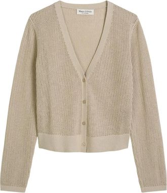 Marc O'Polo Gebreide Cardigan Lange Mouw - Dames - Vesten - Beige - M - Katoen - Truien & Vesten